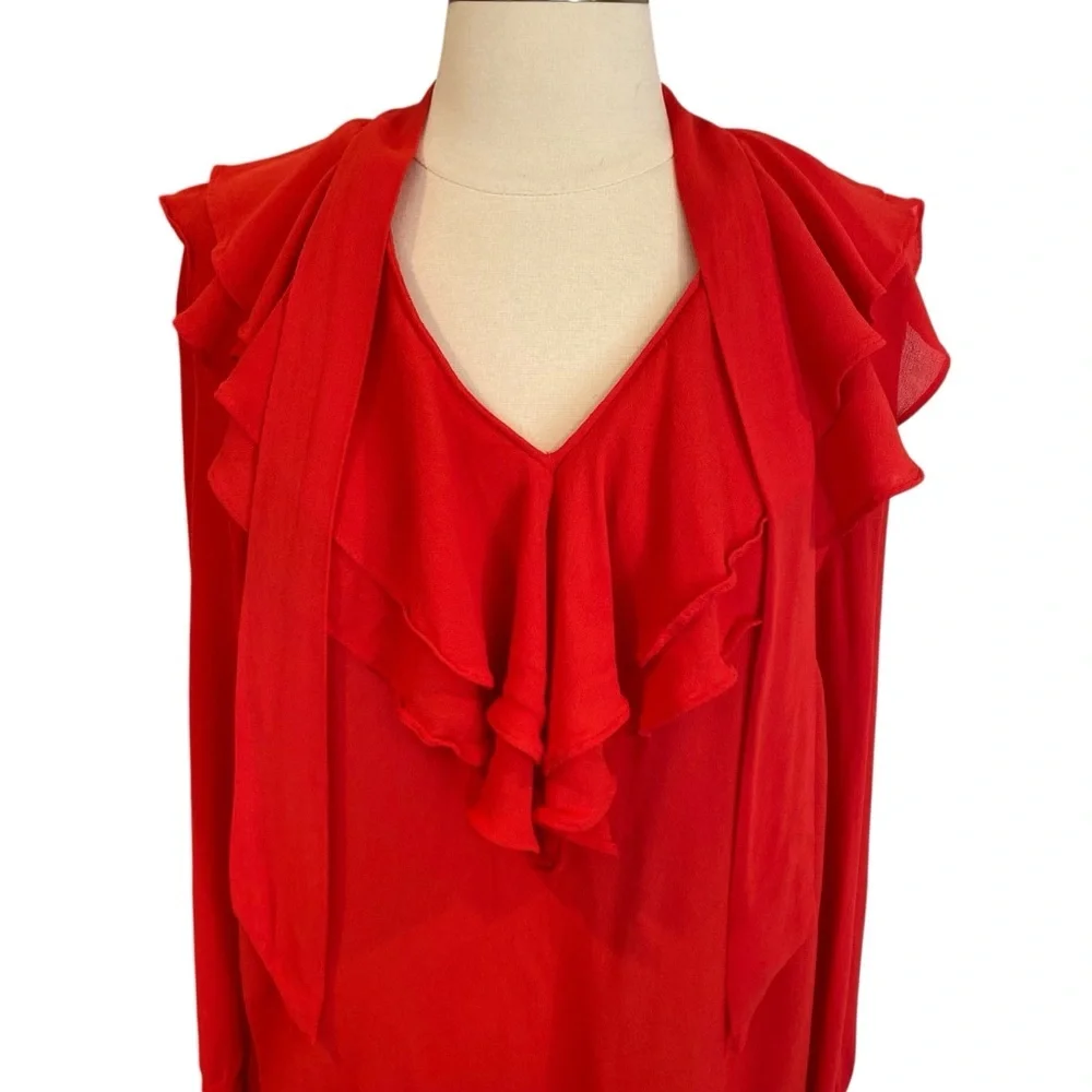 Aritzia Little Moon Gazania Ruffle Blouse In Red Size Small - Picture 3 of 11